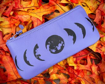 Moon Phase Pouch, Leather Pouch, Moon Pouch, Purple Moon Phase