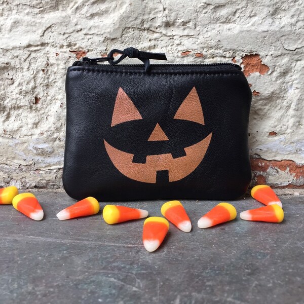Jackolantern Coin Pouch, Halloween Zip Pouch, Pumpkin Zip Pouch