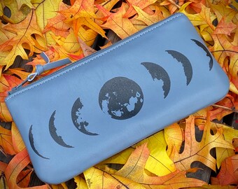 Moon Phase Pouch, Leather Pouch, Moon Pouch, Black Moon Phase
