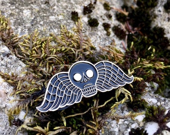 Deaths Head Enamel Pin, Memento Mori Pin, Salem, Winged Deaths Head