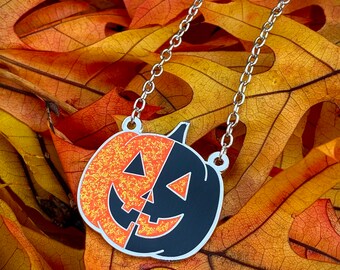 Split Jackolantern Chain Necklace, Silver Chain, Jackolantern Necklace, Split Jackolantern