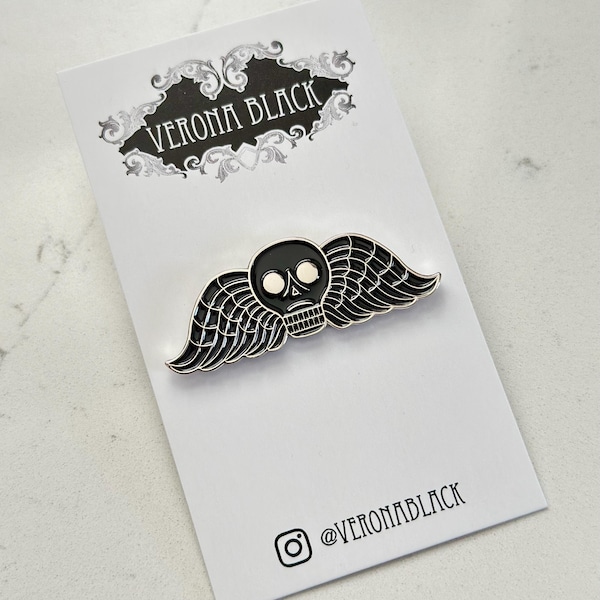 Deaths Head Enamel Pin: Memento Mori Skull with Wings