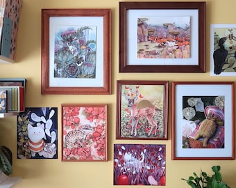 Reproducción artística individual de 8x10" de gecko, alcachofa, fantasmas, zorros, cormorán, rana o ciervo.