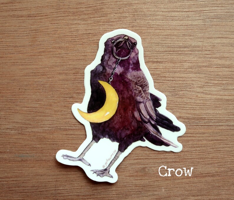 Single 3 Vinyl Sticker Bee, Crow, Frog Butt, or Owl with Mushrooms Crow with gift