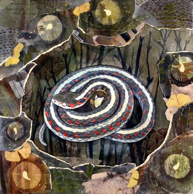 Original Watercolour Garter Snake Winter Solstice image 1