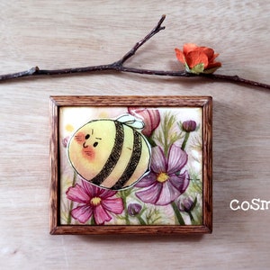 Framed Floral watercolour painting with resin Mischevious Bees image 7