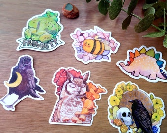 Single 3" Vinyl Sticker - Bee, Crow, Frog Butt, or Owl with Mushrooms