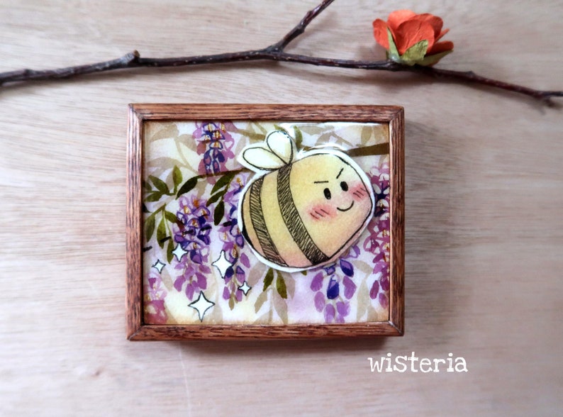 Framed Floral watercolour painting with resin Mischevious Bees image 6