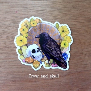Single 3 Vinyl Sticker Bee, Crow, Frog Butt, or Owl with Mushrooms Crow with skull