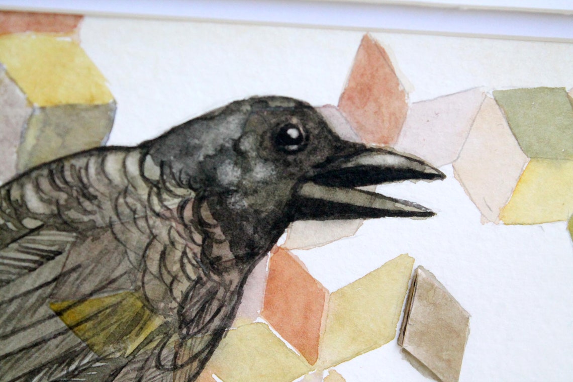 Original Watercolour Geometric Crow Painting Fragmented - Etsy