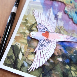 Original Watercolour Budgies Bird Painting Happy Birb Drop image 2