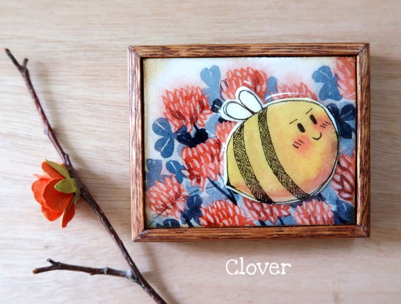 Framed Floral watercolour painting with resin Mischevious Bees image 3