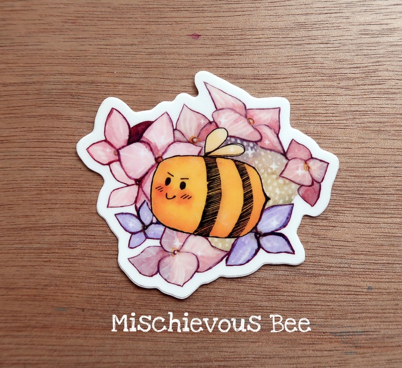 Single 3 Vinyl Sticker Bee, Crow, Frog Butt, or Owl with Mushrooms Bee