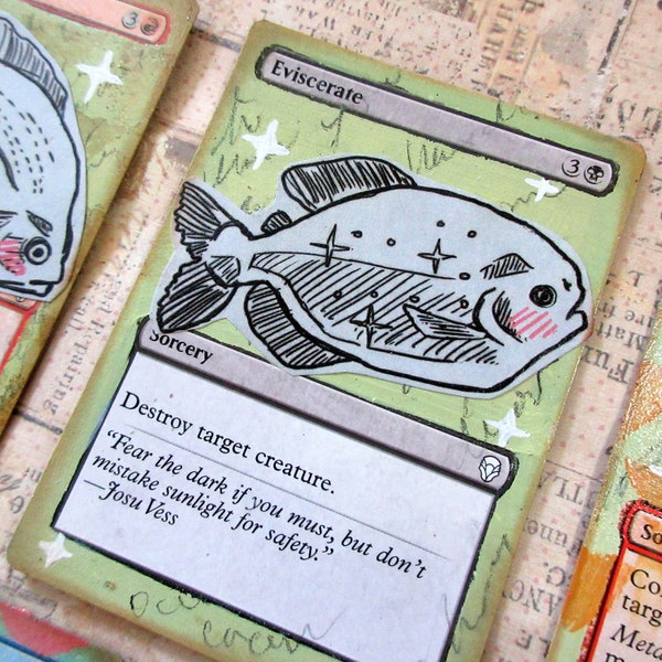 ACEO Original Art - Altered MTG card fishes