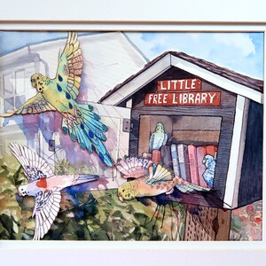 Original Watercolour Budgies Bird Painting Happy Birb Drop image 5