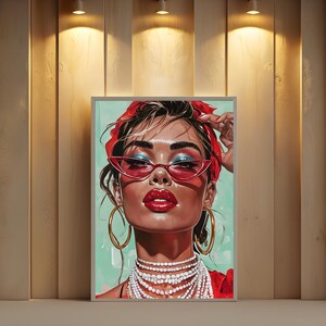 Bold Glam Diva Digital Art Print - Retro Chic Wall Art - Red Aesthetic Fashion Poster - Instant Download for Home Decor