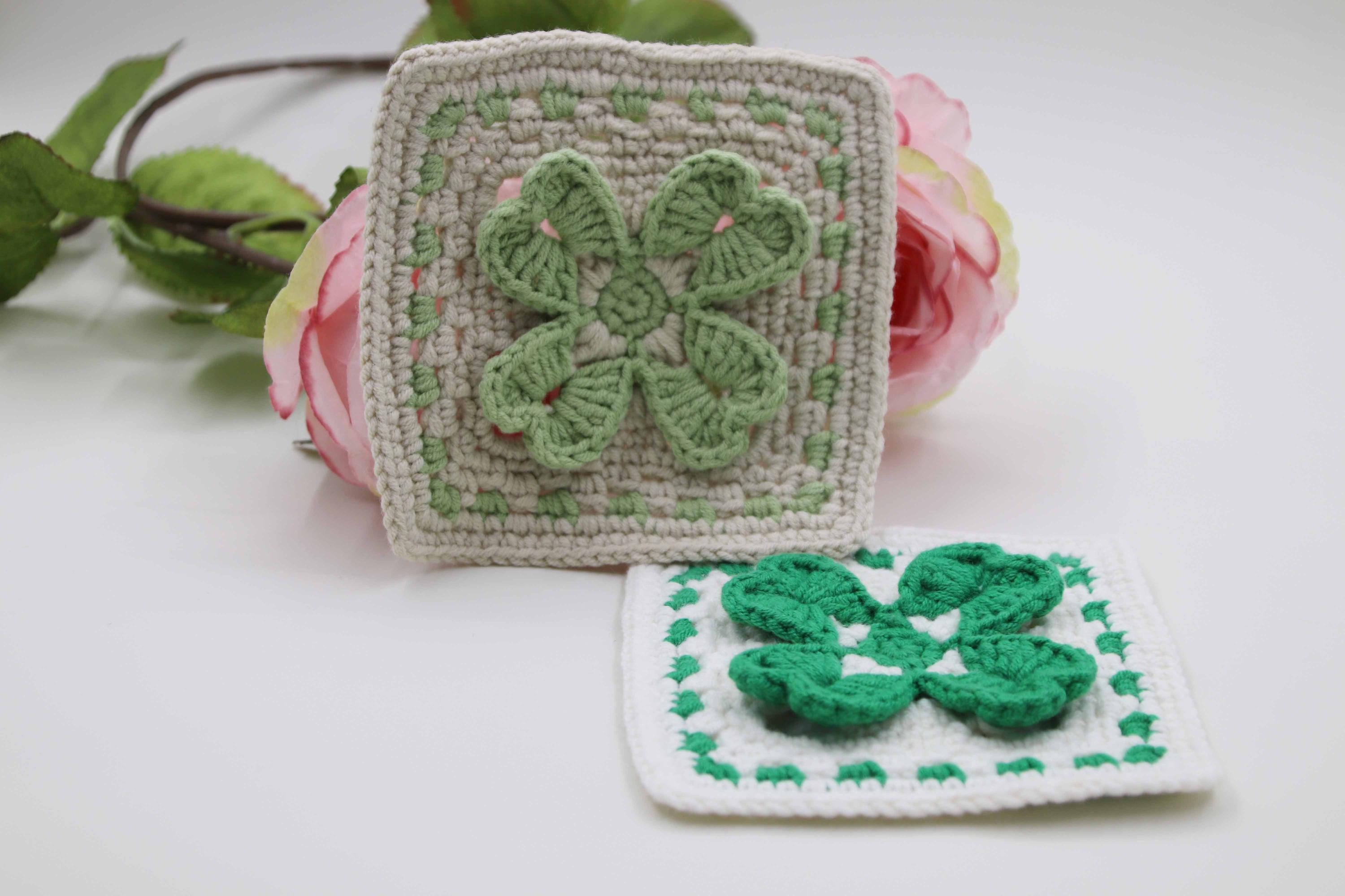 Lucky Clover Granny Square Coaster Pattern
