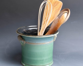 Handmade pottery kitchen utensil holder stoneware spoon holder 7827