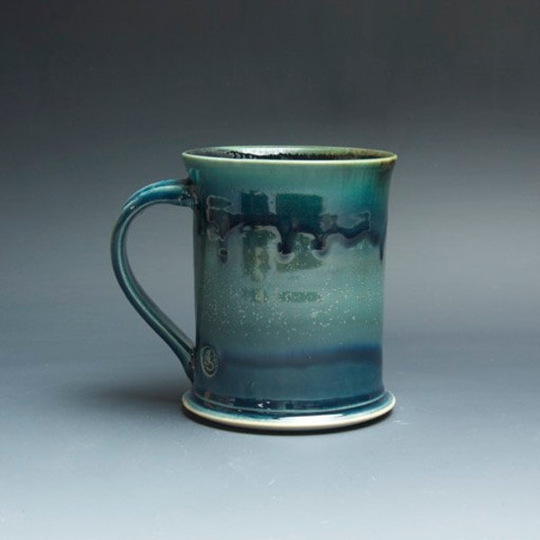 Pottery coffee mug, ceramic mug, stoneware tea cup dark blue 16 oz 4525