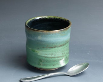 Stoneware tea cup tea, Japanese  yunomi,  14 oz. glossy opaque Chun green approx. 16 oz 7809