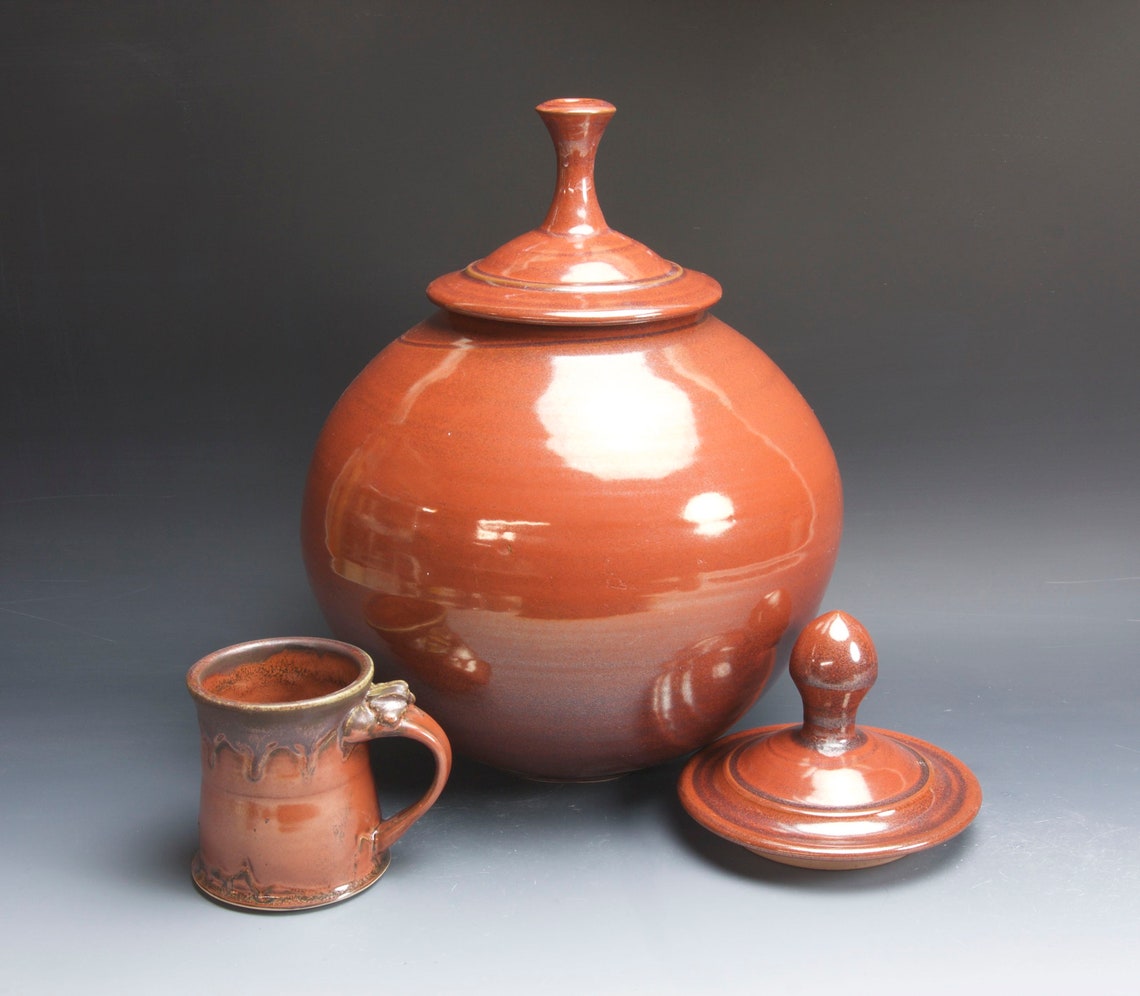 Extra large pottery storage jar extra lid iron red Free Etsy