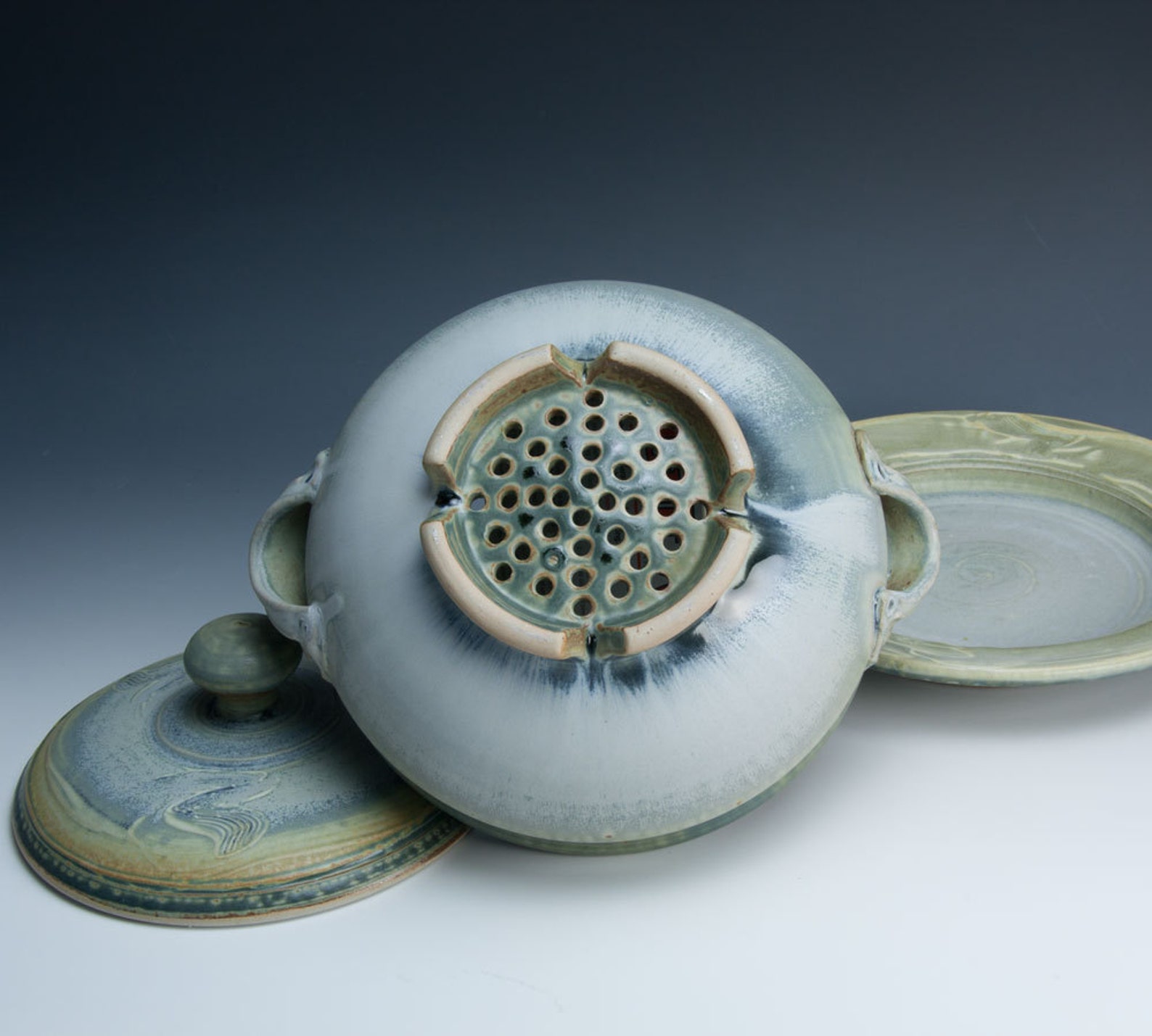 Stoneware vegetable steamer with saucer 465 Etsy