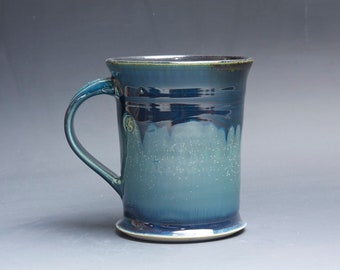 Pottery coffee mug, ceramic mug, stoneware tea cup navy blue 18 oz 4378