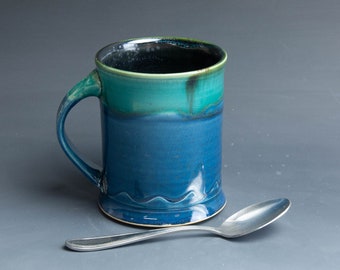 Handmade pottery mug: ceramic coffee mug, stoneware tea cup approx. 16 oz. (7796)