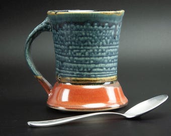Handmade pottery mug: ceramic coffee mug, stoneware tea cup 14 oz. (8210)