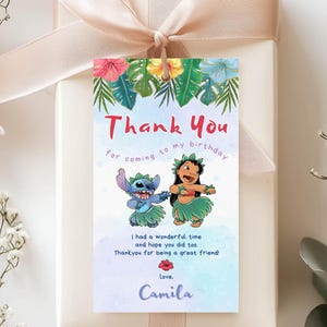 Lilo Stitch Birthday Party Favor Tag, Editable Printable Aloha Hawaii Luau Birthday Thankyou Card, Stitch Beach Party Gift Tag LSB01