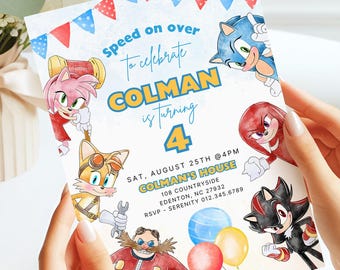 Sonic 3 Birthday Party Invitation, ANY AGE  Super Hedgehog Boy Girl Party Invite, Colorful Sonic Hedgehog Party Invitation Instant CANVA