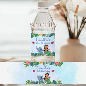 Lilo Stitch Birthday Party Water Bottle Label, Editable Printable Aloha Hawaii Luau Birthday Drinking Label, Stitch Beach Party LSB01