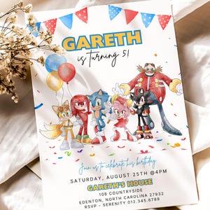 Sonic 3 Birthday Party Invitation, ANY AGE  Super Hedgehog Boy Girl Party Invite, Colorful Sonic Hedgehog Party Invitation Instant CANVA