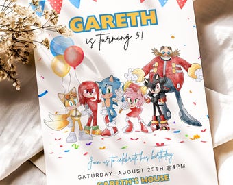 Sonic 3 Birthday Party Invitation, ANY AGE  Super Hedgehog Boy Girl Party Invite, Colorful Sonic Hedgehog Party Invitation Instant CANVA