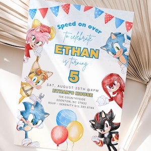Sonic 3 Birthday Party Invitation, ANY AGE  Super Hedgehog Boy Girl Party Invite, Colorful Sonic Hedgehog Party Invitation Instant CANVA