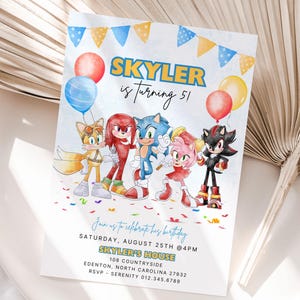 Sonic 3 Birthday Party Invitation, ANY AGE  Super Hedgehog Boy Girl Party Invite, Colorful Sonic Hedgehog Party Invitation Instant CANVA