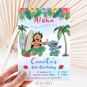 Any Age Lilo Stitch Birthday Invitation, Editable Printable ANY AGE Aloha Hawaii Boy Girl Birthday Invite, Stitch Beach Party Instant CANVA
