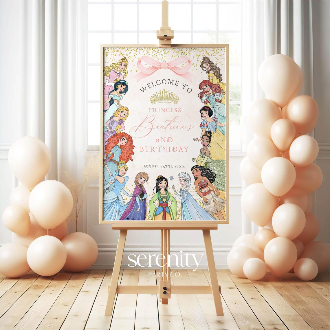 Welcome Princesses All Princesses Watercolor Birthday Welcome Sign, Girl Princess ANY AGE ...