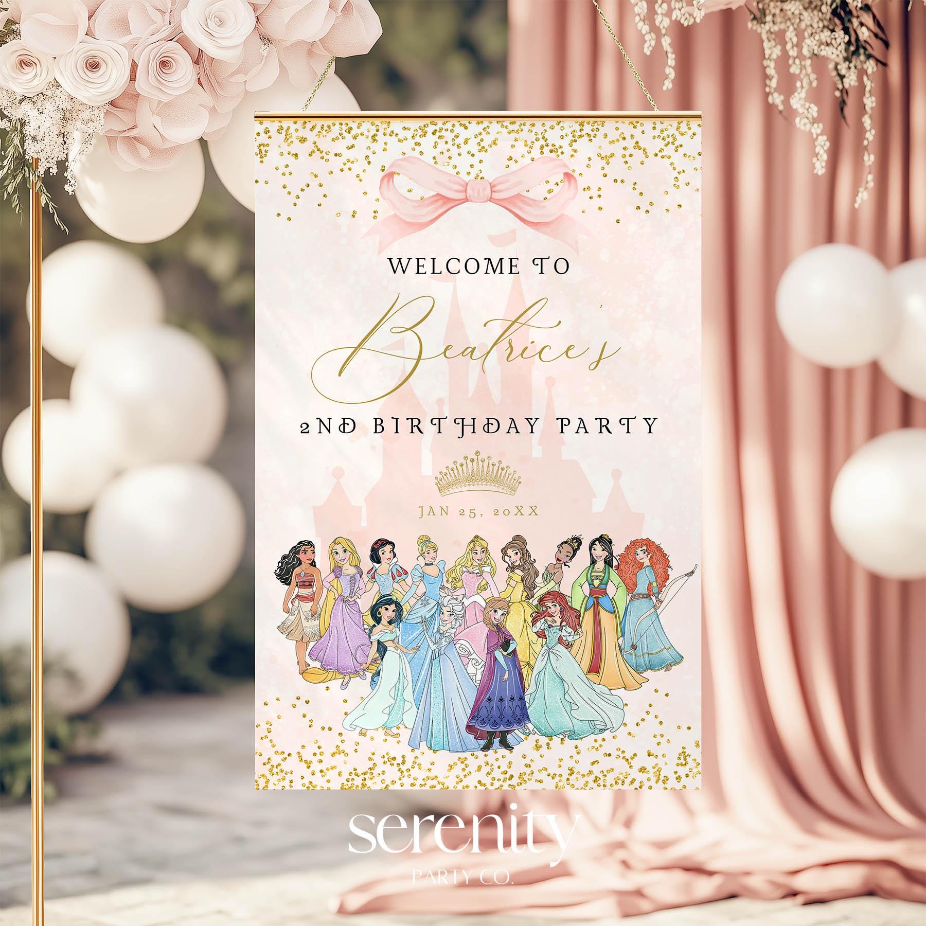 Welcome Princesses All Princesses Watercolor Birthday Welcome Sign, Girl Princess ANY AGE ...