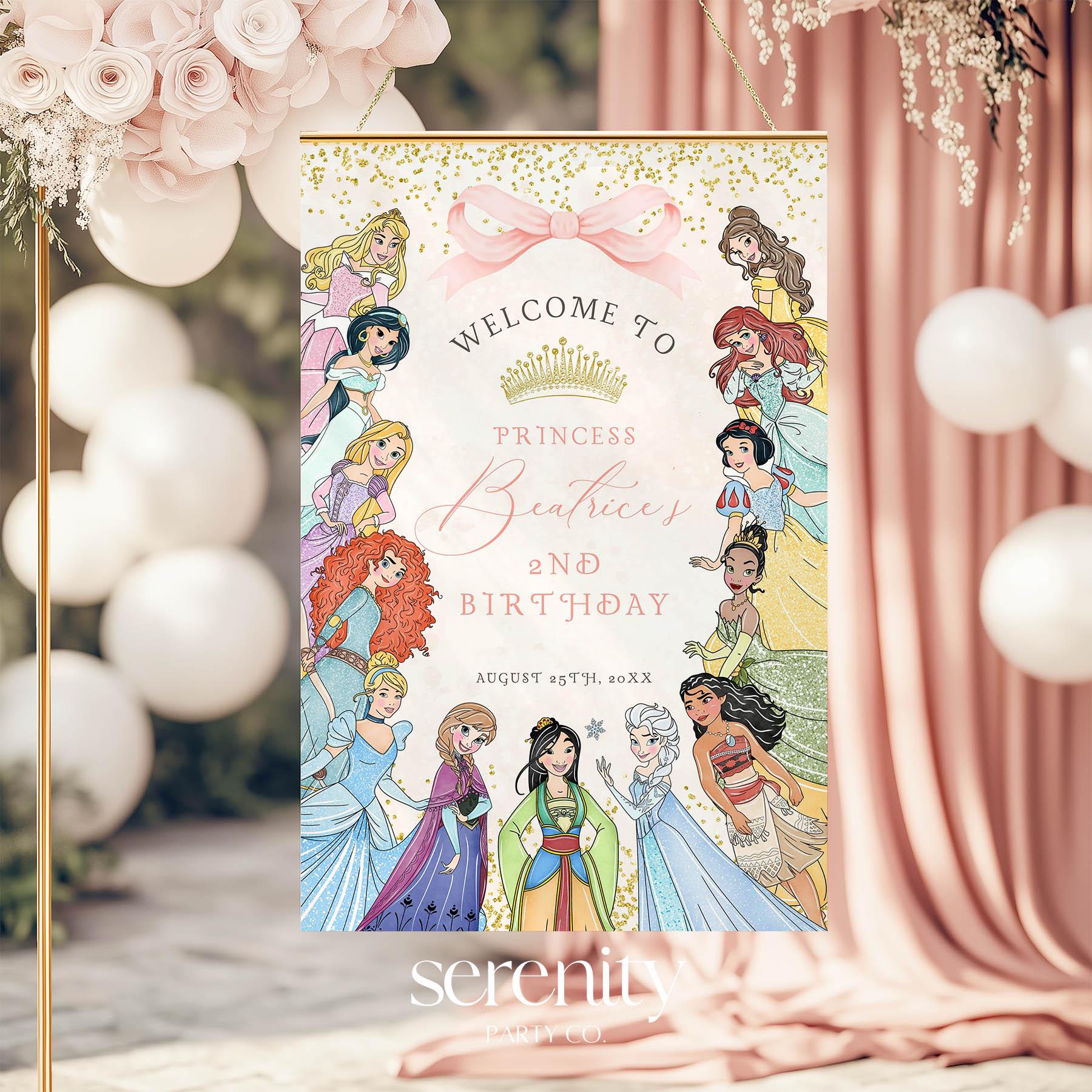 Welcome Princesses All Princesses Watercolor Birthday Welcome Sign, Girl Princess ANY AGE ...