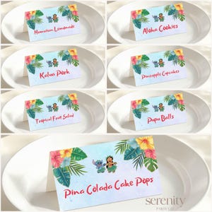 Lilo Stitch Birthday Party Food Label, Editable Printable Aloha Hawaii Luau Birthday Tent Card, Stitch Beach Party Name Card LSB01