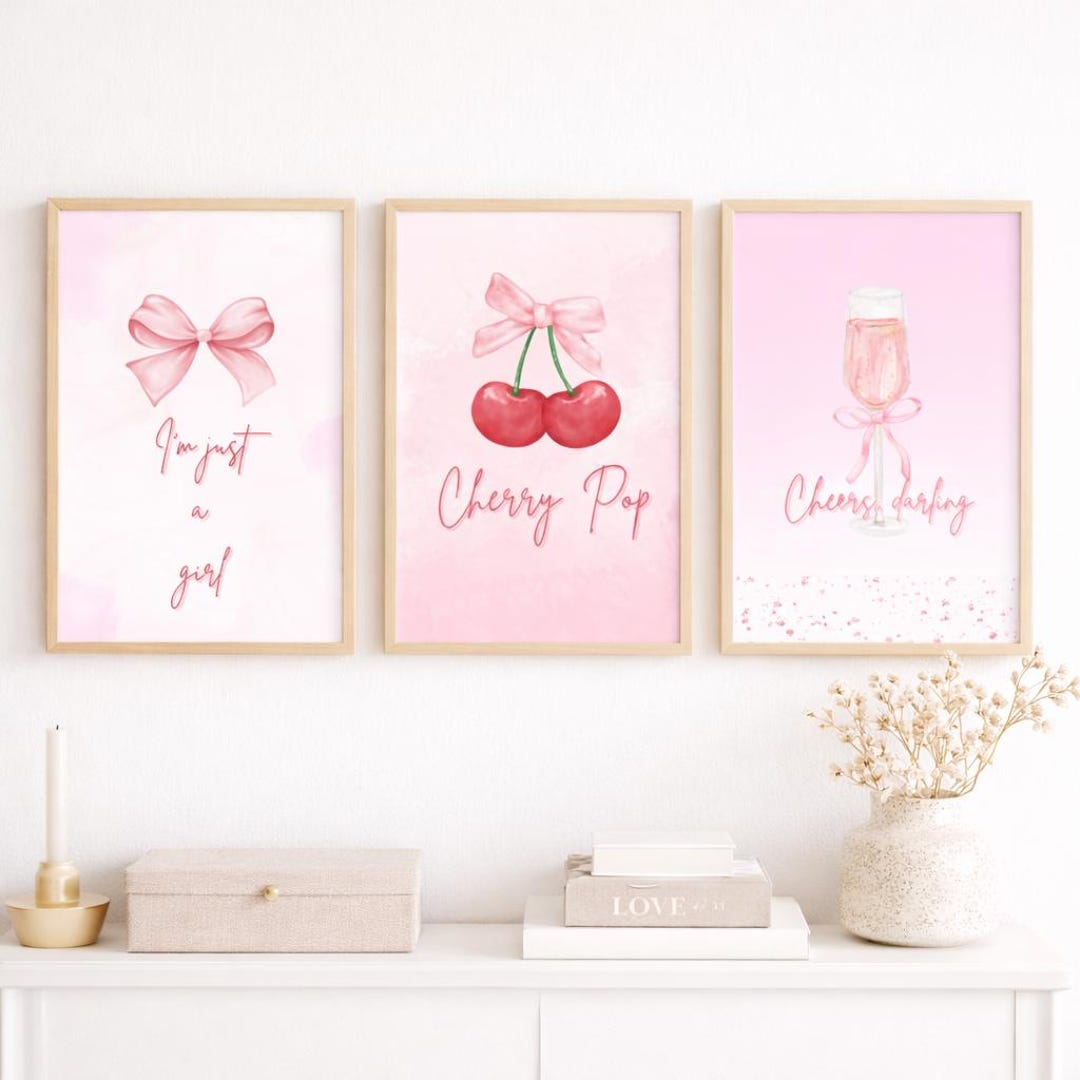 Pink Bow Wall Art Set, Coquette Feminine Prints (digital Download - Etsy