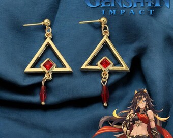 Boucles d'oreilles Impact Dehya Genshin | Bijoux cosplay en cristal rouge