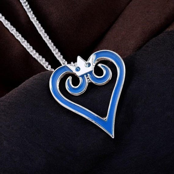 Kingdom Hearts Sora Necklace | Blue Crown Heart Pendant, Cosplay