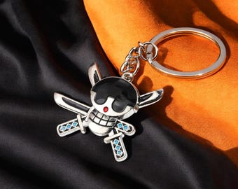 Porte-clés en métal Anime One P | Porte-clés crâne et épées de pirate