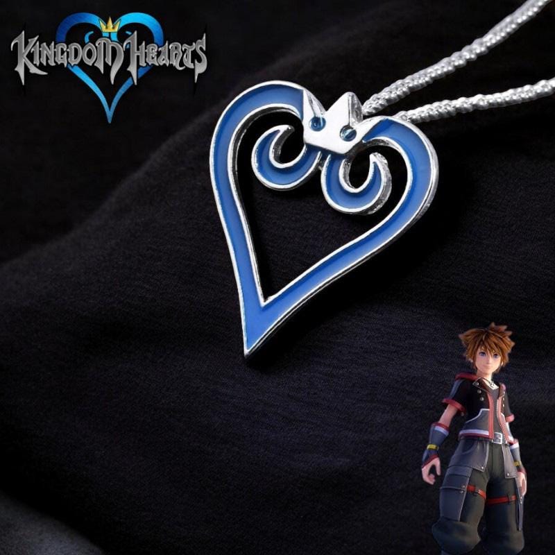 Kingdom Hearts Sora Necklace | Blue Crown Heart Pendant, Cosplay