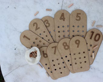 Tarjetas numéricas de madera Montessori: juego táctil para aprender matemáticas (¡con bolsa con cordón gratis!)