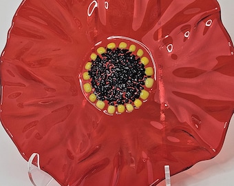Handmade Orange Poppy Glass Bowl, Decorative Trinket Dish