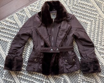 Vintage Christian Dior Jacket Brown Fur Trim Galliano era size m