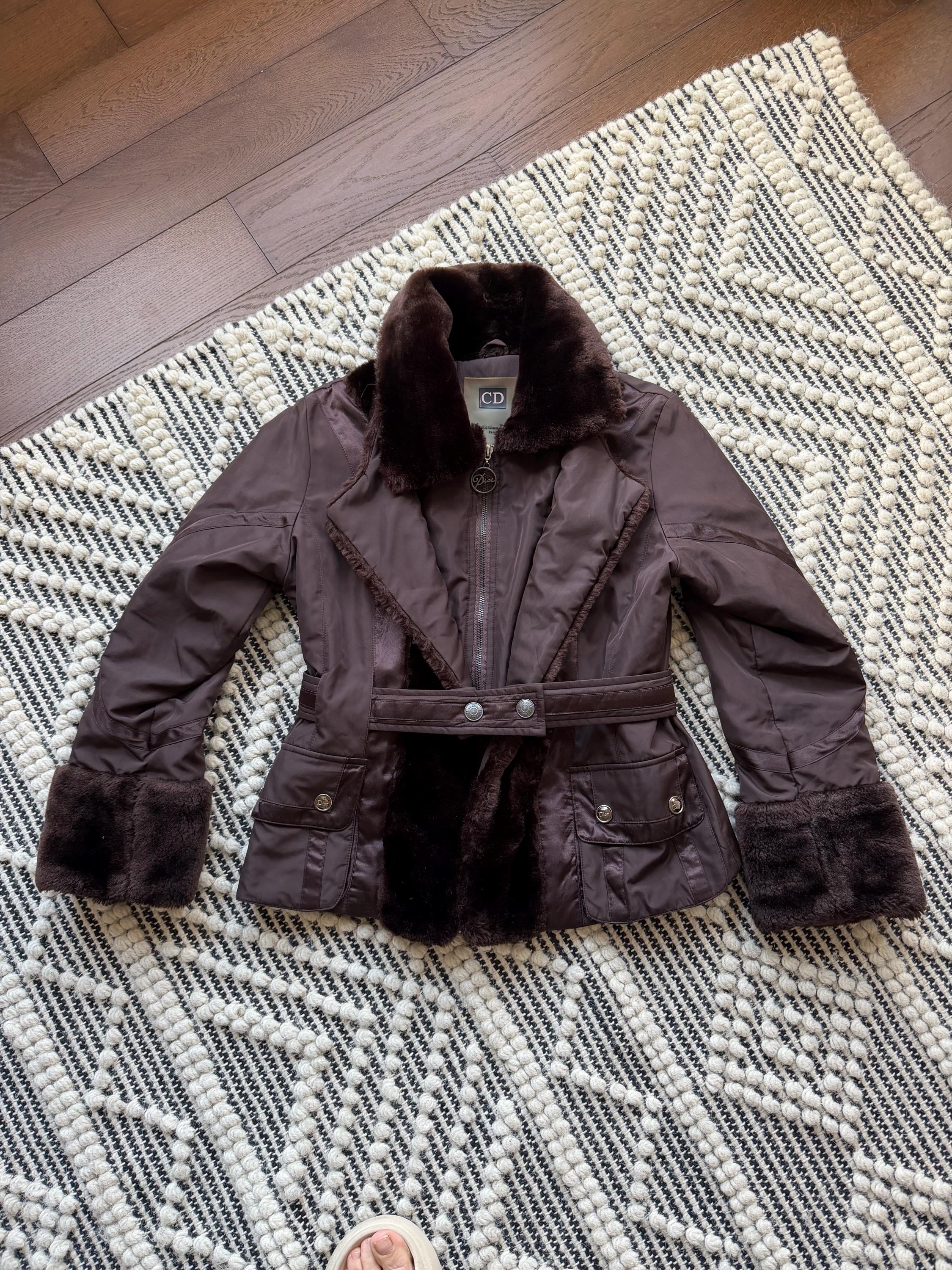 Vintage Christian Dior Jacket Brown Fur Trim Galliano Era Size M
